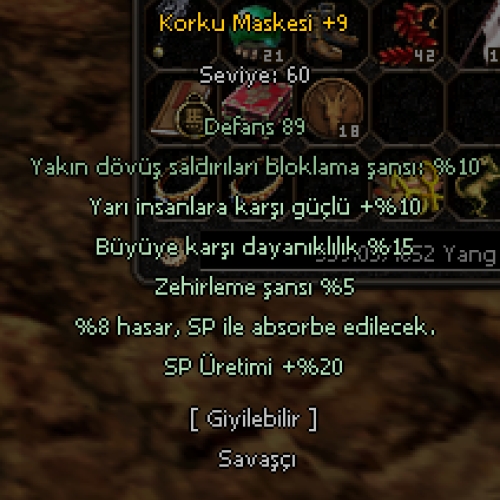  +9 KORKU MASKESİ 10 YARI 15 BÜYÜ